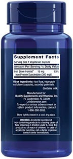 Life Extension Iron Protein Plus, Iron Protein succinylate, absorbable Iron Supplement for Whole-Body Health, Non-GMO, Gluten-Free, Vegetarian, 100 Capsules
