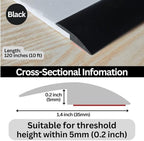 Floor Transition Strip Self Adhesive Carpet Wood Tile Vinyl Flooring Laminate Transition Cover Edge Trim Gap Doorway Threshold for Uneven Floors Heights Within 5 mm (Black, 120 inches)
