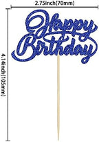 24Pcs Happy Birthday Cupcake Toppers Dark Blue Glitter Birthday Cupcake Food Picks for Celebrating Happy Birthday Party Cake Decorations Supplies
