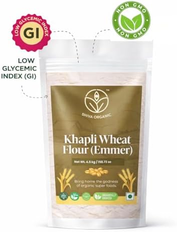 Shiva Organic Khapli Wheat Atta - 4.5 kg | Emmer Wheat Flour | High Fiber, Low Gluten, Ancient Grain with Abundant Bran