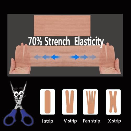 2 Rolls Extra Wide Kinesiology Tape 4in×16.4ft Original Cotton Waterproof Athletic Tape Free Cut Tape for Ankle Wrists Knees Elastic Swimming Sports Activities Tapes (Flesh)