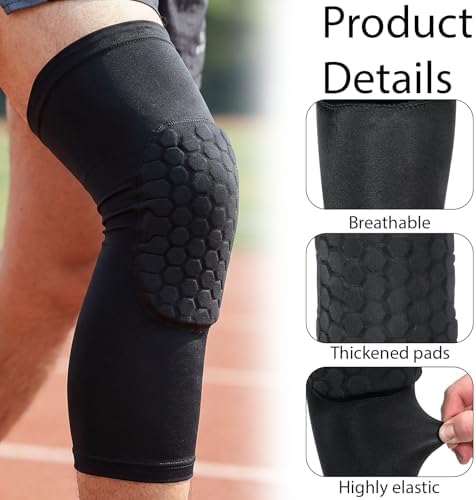 Basketball Knee Pads, 2 Pack Honeycomb Anti Collision Leg Compression Sleeves, Knee Pads Compression Pad Long Leg Sleeve Sports Sleeves for Football Volleyball Soccer Skating (Medium, Black)