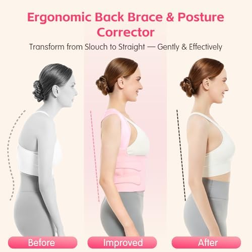 Posture Corrector for Women & Men, Adjustable Back Brace with Shoulder Straightener & Lumbar Support for Upper & Lower Back Pain Relief, Spine Support, Hunchback & Scoliosis, Pink, Large