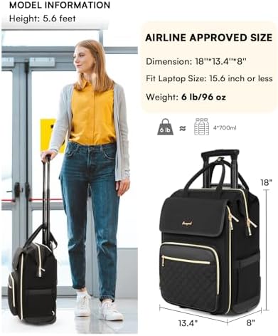 Arcoyard Rolling Backpack for Women, Travel Rolling Laptop Backpack with Wheels, Vertical & Horizontal Storage 2 In 1, Flip-Top Design, Water-Resistant Overnight College Underseat Carry on Luggage