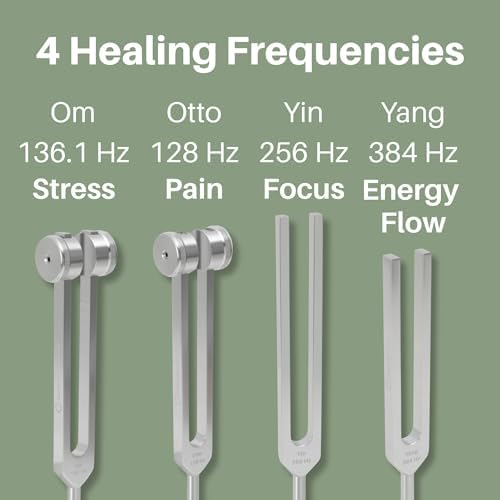 Resonance Tuning Fork for Healing Set – 128Hz, 136.1Hz, 256Hz, 384Hz for Stress Relief, Sleep, Chakra Balance and Nervous System Reset | Activator + Pouch | Weighted & Unweighted