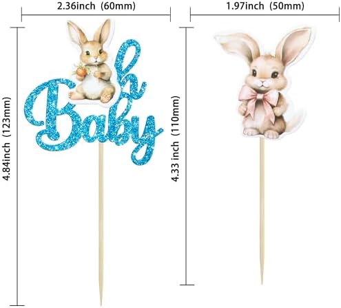 Gyufise 24Pcs Easter Bunny Oh Baby Cupcake Toppers Rabbit Baby Shower Cupcake Pick Decorations for Easter Theme Spring Birthday Baby Shower Party Supplies Blue Glitter