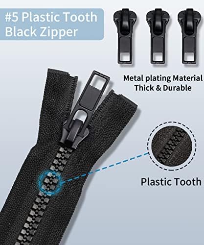 Zipper Repair Kit (52 Pcs), Universal #5 Zipper Replacement Slider Kit, Zipper Pull Replacement, Zippers Fix Repair Kit for Jackets, Coats, Boot, Backpack, Hoodie, Metal, Plastic & Nylon Coil Zippers