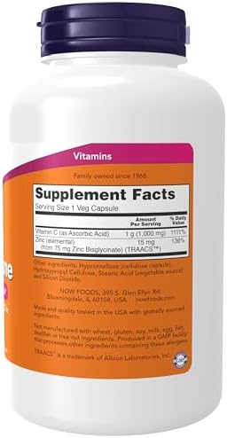 NOW Foods Supplements, C-1000 & Zinc Immune, Seasonal Support Formula*, Antioxidant Protection*, 180 Veg Capsules