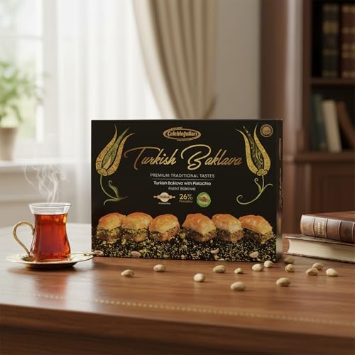 Baklavacı Çelebioğulları Turkish Pistachio Baklava – 500g (1.1 lb) Handmade Traditional Pastry – 26% Pistachio – No Glucose Syrup – Halal – Mediterranean Dessert Gift Box