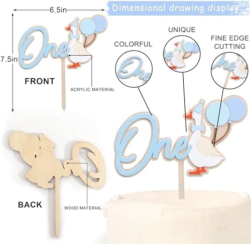 Wooden One Silly Goose 1st Birthday Cake Topper - Silly Goose First Birthday Decorations,Baby Girl 1st Party Decor (blue)