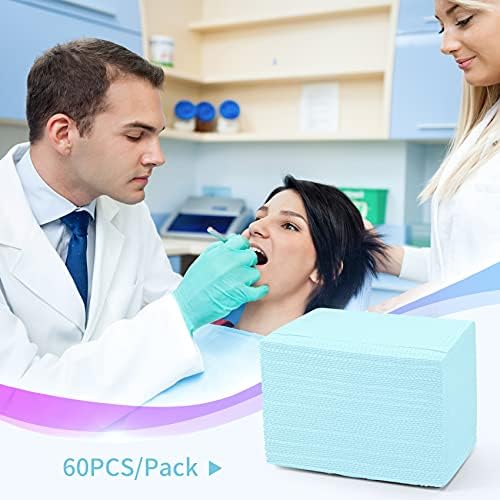 Disposable Dental Bibs Waterproof Dentist Napkins 60 PCS, 3 Ply Tattoo Bibs Tray Covers Patient Bib Lap Cloths 13" x 18" for Dental Clinic, Tattoo Staion and Salon - Light Blue