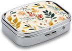 Mustard Yellow Flowers Pill Case Portable Lightweigh Pill Box with Mirror 2 Compartment Medicine Tablet Vitamin Holder Organizer for Pocket Purse Travel Gifts