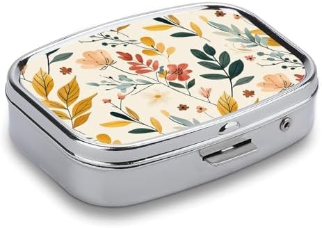 Mustard Yellow Flowers Pill Case Portable Lightweigh Pill Box with Mirror 2 Compartment Medicine Tablet Vitamin Holder Organizer for Pocket Purse Travel Gifts