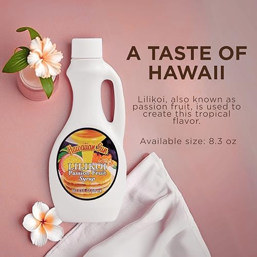 Hawaiian Sun Lilikoi Passion Fruit Syrup for Pancakes And Waffles for Breakfast - Flavored Pancake Syrup Made w/Exotic Passion Fruit Puree - Real Exotic Lilikoi Puree Breakfast Foods Flavoring 8.3oz