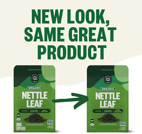 FGO Organic Nettle Leaf Loose Tea, Cut and Sifted, Caffeine Free, 4oz Resealable Bag, Packaging May Vary (Pack of 1)