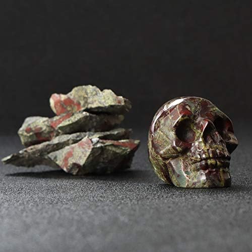 Artistone 2.0" Halloween Dragon Blood Stone Crystal Skull Figurine Decor Healing Stones,Hand Carved Human Skull Head Sculpture Ornaments Gifts for Home Kitchen,Art Room Decoration