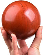 JIC Gem Red Healing Crystal Ball with Decoation Stand - Red Jasper Gemstone Sphere for Fengshui, Meditation & Energy Reiki (90-100mm)