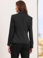Allegra K Striped Blazer for Women's Notched Lapel One Button Long Sleeve Work Office Suit Jackets