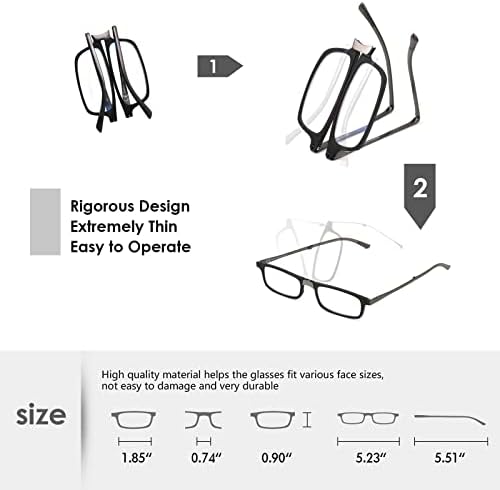 SKYOAK Evolved Folding Reading Glasses For Women Men Blue Light Blocking Anti UV Eyestrain Foldable Portable Compact Readers with Flat Hard Case Pocket Computer glasses 1.75 BLACK