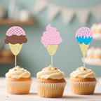 12 Pcs Ice Cream Cupcake Topper Glitter Cupcake Decoration Summer Dessert Ice Cream Theme Party, Birthday Wedding Party Popsicle Baby Shower Decorations Supplies