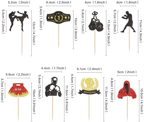 Ercadio 32 Pack Boxing Player Cupcake Toppers Black Red Glitter Boxing Gloves Cupcake Picks Boxer Gym Theme Baby Shower Birthday Party Cake Decorations Supplies