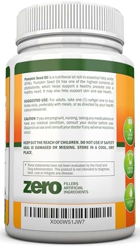 Pumpkin Seed Oil - 1000MG - 180 Softgels - Cold-Pressed Natural Pumpkin Seed Oil - Natural Source of Essential Fatty Acids - Great for Hair Growth, Prostate Health and GI Tract