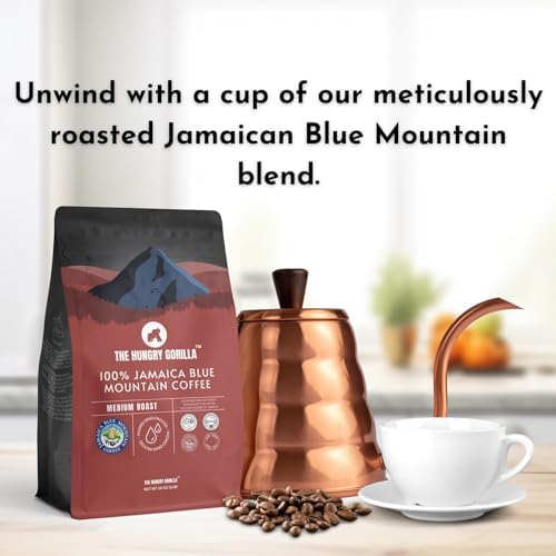 THE HUNGRY GORILLA Jamaican Blue Mountain Coffee 100% – 1 lb Whole Coffee Beans Fresh Roasted – Medium Roast.
