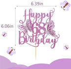 Kaoenla Butterfly Happy 68th Birthday Cake Topper-3D Butterfly theme 68 years old/68th Birthday/Anniversary Party Cake Decor Purple Glitter