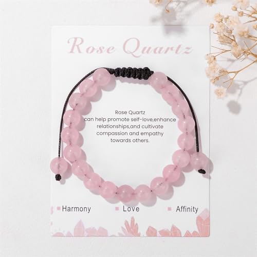 Healing Crystal Bracelet for Women 8mm Natural Stone Crystal Beaded Bracelets Adjustable Handmade Gemstone Bracelet Healing Jewelry Mother's Day Gifts for Women