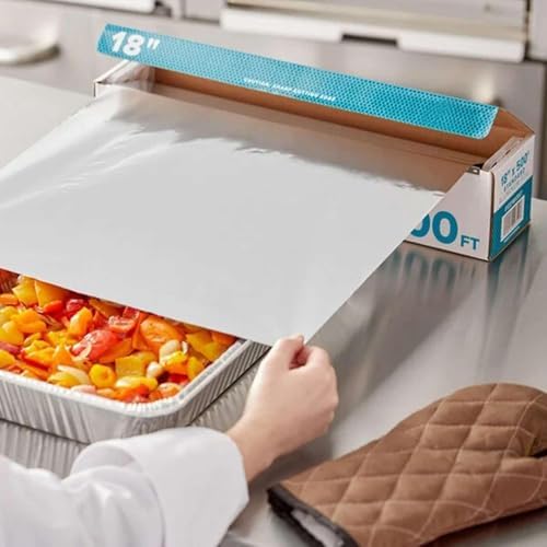 Premium Standard Aluminum Foil Roll – Commercial Grade Silver Foil Wrap for Food Service, Restaurants, Catering, Baking & Home Kitchens (1 Roll) (18" x 500 Feet)