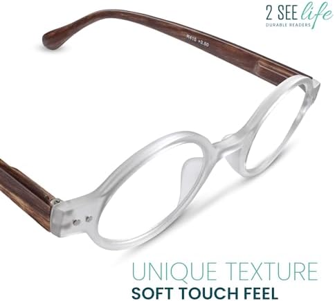 2SeeLife Small Round TR-90 Reading Glasses for Men & Women - Narrow-Medium Fit, Sturdy Frame, Spring Hinges, Retro Readers, Clear, +1.50