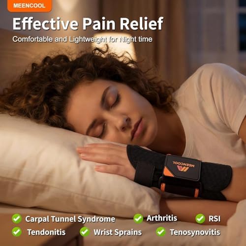 MEENCOOL Carpal Tunnel Wrist Brace, Night Support Splint for Wrist Pain Relief - Adjustable Hand Brace for Tendonitis, Arthritis, Sprain for Men Women (Right Black S)
