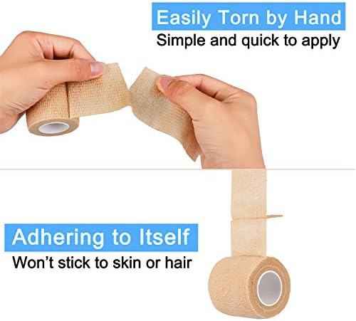 12 Pack Self Adherent Cohesive Wrap Bandages 2 Inches X 5 Yards,First Aid Tape, Elastic Self Adhesive Tape, Athletic, Sports wrap Tape, Bandage Wrap for Sports, Wrist, Skin Colour Athletic Tape