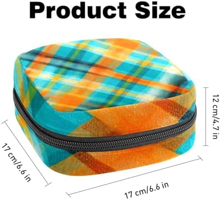 Sanitary Napkin Storage Bag,Period Bag,Pad Bag,Blue and Orange Plaid,Period Pouch