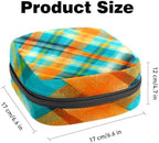 Sanitary Napkin Storage Bag,Period Bag,Pad Bag,Blue and Orange Plaid,Period Pouch