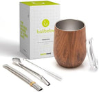 BALIBETOV Premium Stainless Steel Yerba Mate Gourd Set, 5 Pcs Including 12 oz Gourd with Lid, 2 Bombillas, Cleaning Brush | BPA Free, Insulated