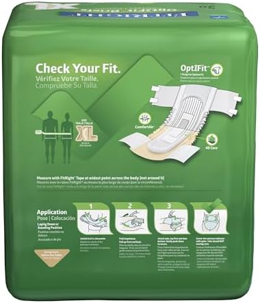 FitRight OptiFit Extra Adult Briefs with Tabs, Unisex, X-Large (56-64 Inches), Moderate Absorbency, Comfortable and Protective, Ideal for Medical Patients, Hospitals, Nursing Homes, Pack of 20
