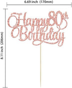 1 Pack Happy 80th Birthday Cake Topper Rose Gold Glitter Number 80 Eighty Years Old Birthday Cake Pick Decoration For 80th Birthday Celebrating Anniversary Party Supplies