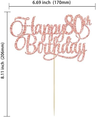 1 Pack Happy 80th Birthday Cake Topper Rose Gold Glitter Number 80 Eighty Years Old Birthday Cake Pick Decoration For 80th Birthday Celebrating Anniversary Party Supplies