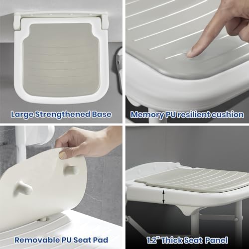 Wall Mounted Shower Seats, Support 550lbs, Adjustable Height Fold Down Shower Seat Wall Mounted, Folding Shower Bench Wall Mounted for Elderly-Adults-Pregnants-Seniors-Disabled