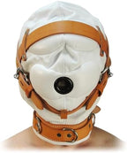 Total Sensory Deprivation White Leather Hood, Medium/Large