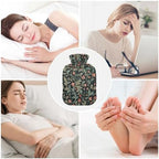 Retro Sage Green Red Floral Hot Water Bottle with Cover, 2Liter Soft Velvet Winter Warm Water Bag for Neck and Shoulder Pain Relief Period Cramps Bed Hand Feet Warmer