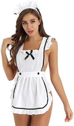 YiZYiF Womens Sexy Maid Uniform Set Lingerie Cosplay Apron Babydoll Dress Outfits