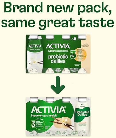 Activia Probiotic Dailies Vanilla Low Fat Yogurt Drinks, Delicious Daily Probiotic Yogurt Drinks to Help Support Gut Health, 3.1 fl oz, 8 Count