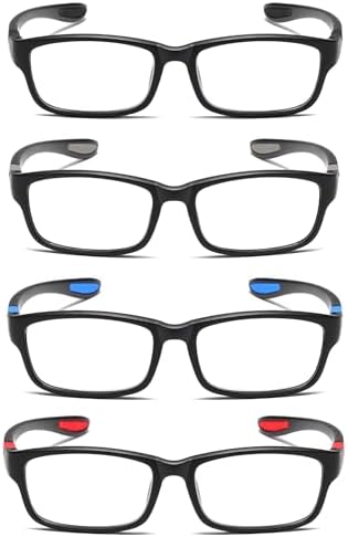 Reading Glasses Men 4 Pairs Ultra Light TR90 Sports Style Blue Light Blocking Readers+2.5
