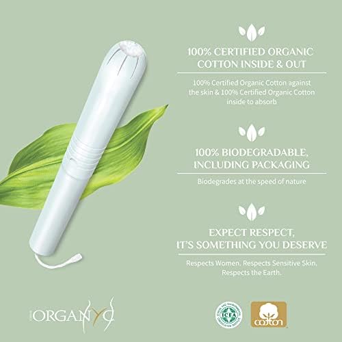 Organyc - 100% Certified Organic Cotton Tampons - Cardboard Applicator, Free from Chlorine, Perfumes, Rayon, and Chemicals, Regular Flow, 16 Count (Pack of 6).
