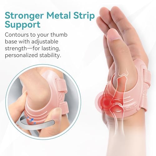 FORTEMOTUS CMC Thumb Brace, Upgrade Thumb Splint for CMC Joint Pain Relief and Support, Osteoarthritis, Tendonitis, Arthritis, CMC Joint Thumb Arthritis Brace: for Women Men (Pink, Right Hand, Medium)