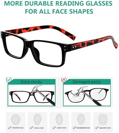 Eyekepper Vintage Reading Glasses for Men - 5 Pack Spring Hinges Classic Readers - Black Frame with Tortoie Arms +2.25