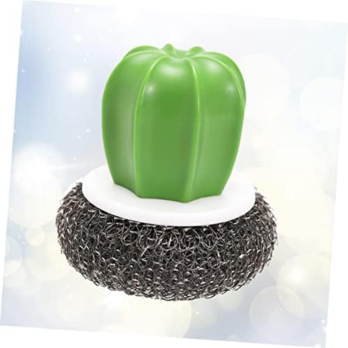 Stainless Steel Kitchen Cleaning Ball Spiral Scrubbers for Cactus Decor Dish Washing Brush Bowl Handle Non-Skid Pot Brush