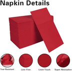Red Napkins Hand Towels Disposable, Linen Feel Dinner Napkins with Prefolded Built-in Flatware Pocket, Guest Paper Hand Towels For Wedding, Dinner Or Party (16x16in, 50Pack）
